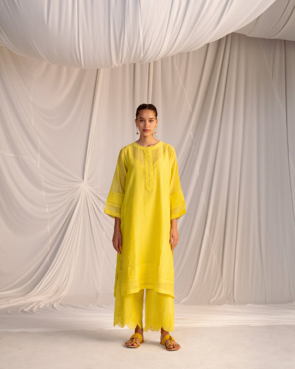 EMBROIDERED TUNIC TROUSER SET- LIME GREEN
