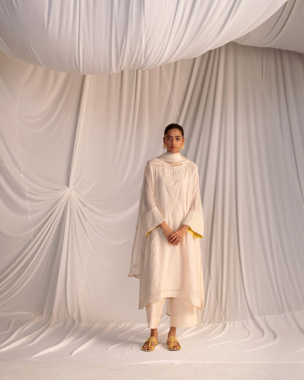 EMBROIDERED TUNIC TROUSER SET- CHAMPAGNE