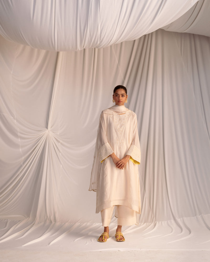 EMBROIDERED TUNIC TROUSER SET- CHAMPAGNE