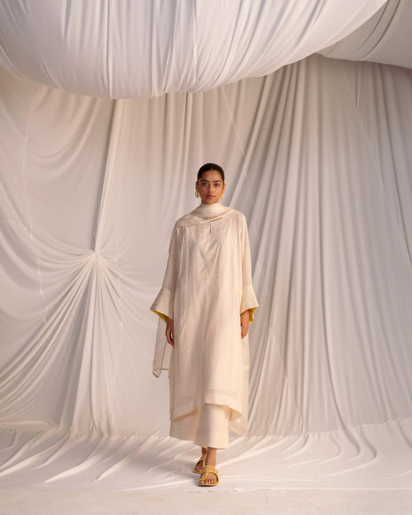 EMBROIDERED TUNIC TROUSER SET- CHAMPAGNE