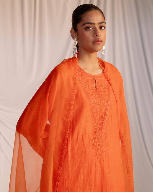 HAND EMBROIDERED DUPATTA- RUST ORANGE