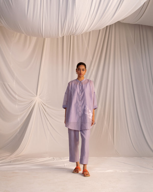 EMBROIDERED TUNIC TROUSER SET- LILAC