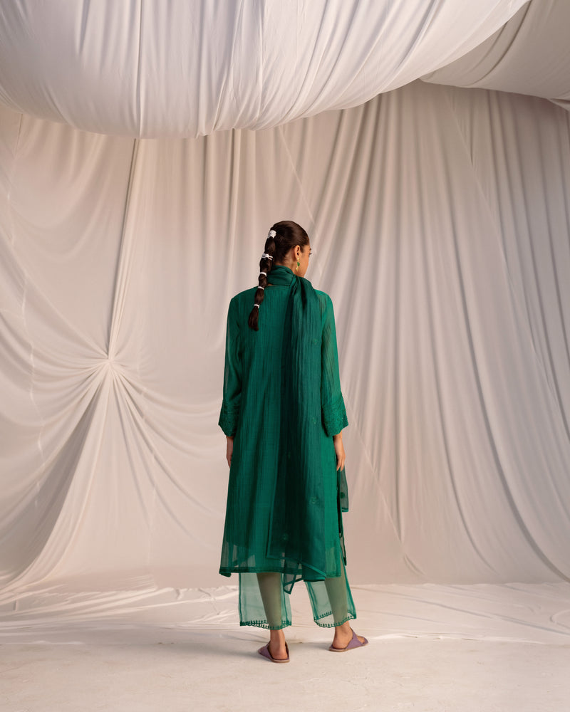 EMBROIDERED TUNIC TROUSER SET- EVERGREEN