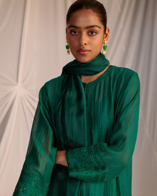 HAND EMBROIDERED DUPATTA- EVERGREEN
