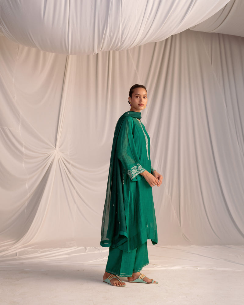 EMBROIDERED TUNIC TROUSER SET- EVERGREEN