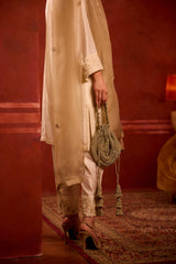 EMBROIDERED TUNIC TROUSER SET- PEARL