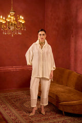 EMBROIDERED TUNIC TROUSER SET- PEARL