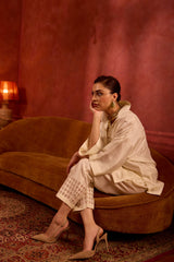 EMBROIDERED TUNIC TROUSER SET- PEARL