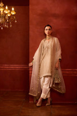 EMBROIDERED TUNIC TROUSER SET- OAT PEARL