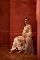 EMBROIDERED TUNIC TROUSER SET- OAT PEARL