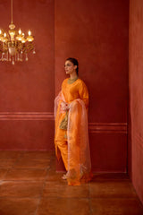 HAND EMBROIDERED DUPATTA- APRICOT BLUSH OMBRE