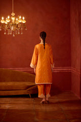 EMBROIDERED TUNIC TROUSER SET- APRICOT