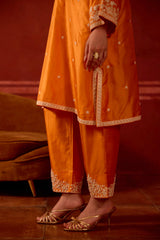 EMBROIDERED TUNIC TROUSER SET- APRICOT