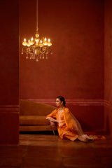 HAND EMBROIDERED DUPATTA- APRICOT PEARL OMBRE