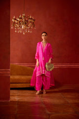 EMBROIDERED TUNIC TROUSER SET- HOT PINK