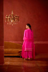 EMBROIDERED TUNIC TROUSER SET- HOT PINK