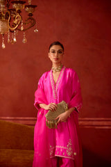 EMBROIDERED TUNIC TROUSER SET- HOT PINK