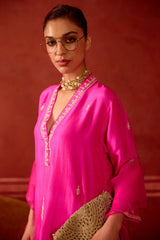 EMBROIDERED TUNIC TROUSER SET- HOT PINK