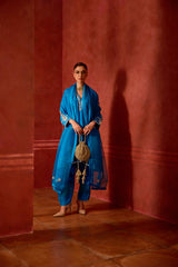 EMBROIDERED TUNIC TROUSER SET- TURQ
