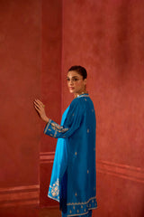 EMBROIDERED TUNIC TROUSER SET- TURQ