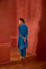 EMBROIDERED TUNIC TROUSER SET- TURQ