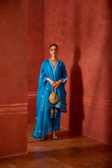 EMBROIDERED TUNIC TROUSER SET- TURQ