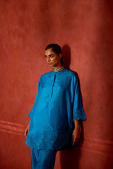 EMBROIDERED TUNIC TROUSER SET- TURQ