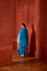 EMBROIDERED TUNIC TROUSER SET- TURQ