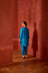 EMBROIDERED TUNIC TROUSER SET- TURQ