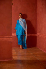 EMBROIDERED TUNIC TROUSER SET- TURQ