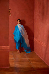 HAND EMBROIDERED DUPATTA- TURQ PEARL OMBRE