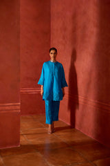 EMBROIDERED TUNIC TROUSER SET- TURQ
