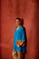 EMBROIDERED TUNIC TROUSER SET- TURQ/OAT