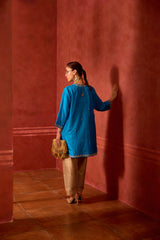 EMBROIDERED TUNIC TROUSER SET- TURQ/OAT