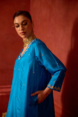 EMBROIDERED TUNIC TROUSER SET- TURQ/OAT