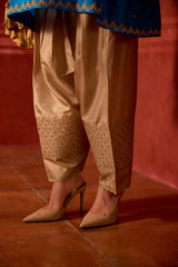 EMBROIDERED TUNIC TROUSER SET- TURQ/OAT