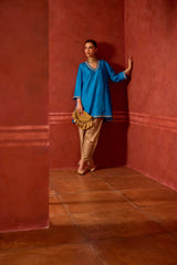 EMBROIDERED TUNIC TROUSER SET- TURQ/OAT