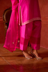 EMBROIDERED TUNIC TROUSER SET- HOT PINK