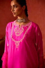 EMBROIDERED TUNIC TROUSER SET- HOT PINK