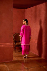 EMBROIDERED TUNIC TROUSER SET- HOT PINK