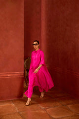 EMBROIDERED TUNIC TROUSER SET- HOT PINK