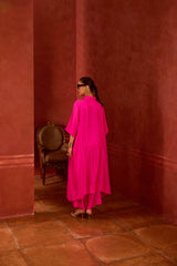 EMBROIDERED TUNIC TROUSER SET- HOT PINK
