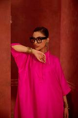 EMBROIDERED TUNIC TROUSER SET- HOT PINK