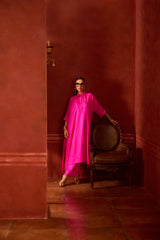 EMBROIDERED TUNIC TROUSER SET- HOT PINK