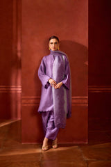 HAND EMBROIDERED DUPATTA- LAVENDER AQUA OMBRE