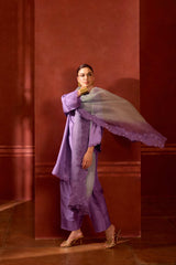 EMBROIDERED TUNIC TROUSER SET- LAVENDER