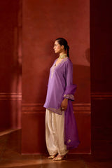 EMBROIDERED TUNIC TROUSER SET- LAVENDER/PEARL