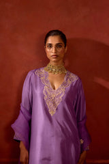 EMBROIDERED TUNIC TROUSER SET- LAVENDER/PEARL