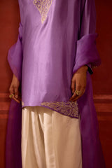 EMBROIDERED TUNIC TROUSER SET- LAVENDER/PEARL