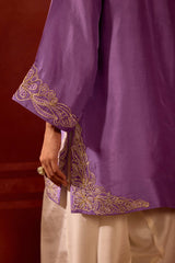 EMBROIDERED TUNIC TROUSER SET- LAVENDER/PEARL